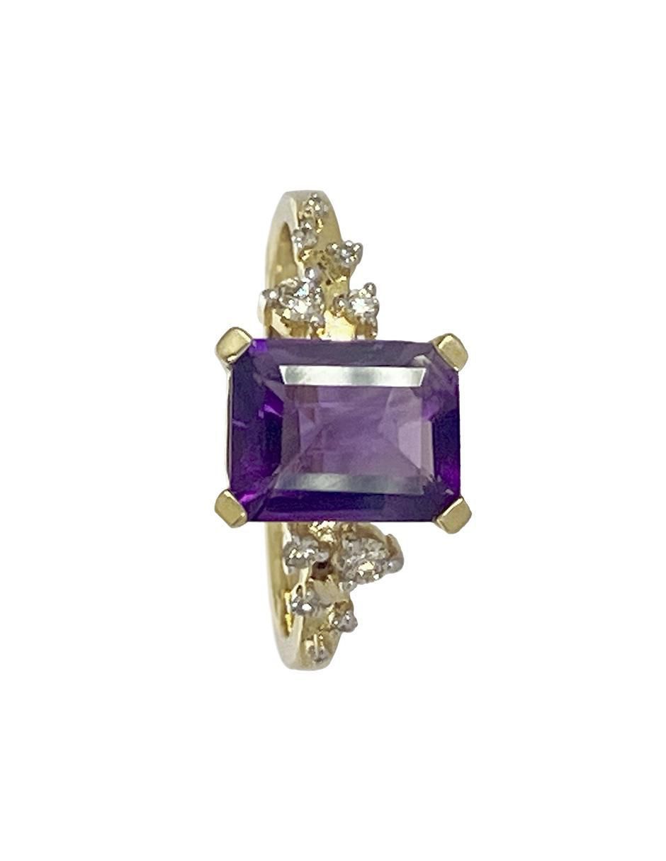 Anillo redondo 14 k de oro amatista troquelado 3