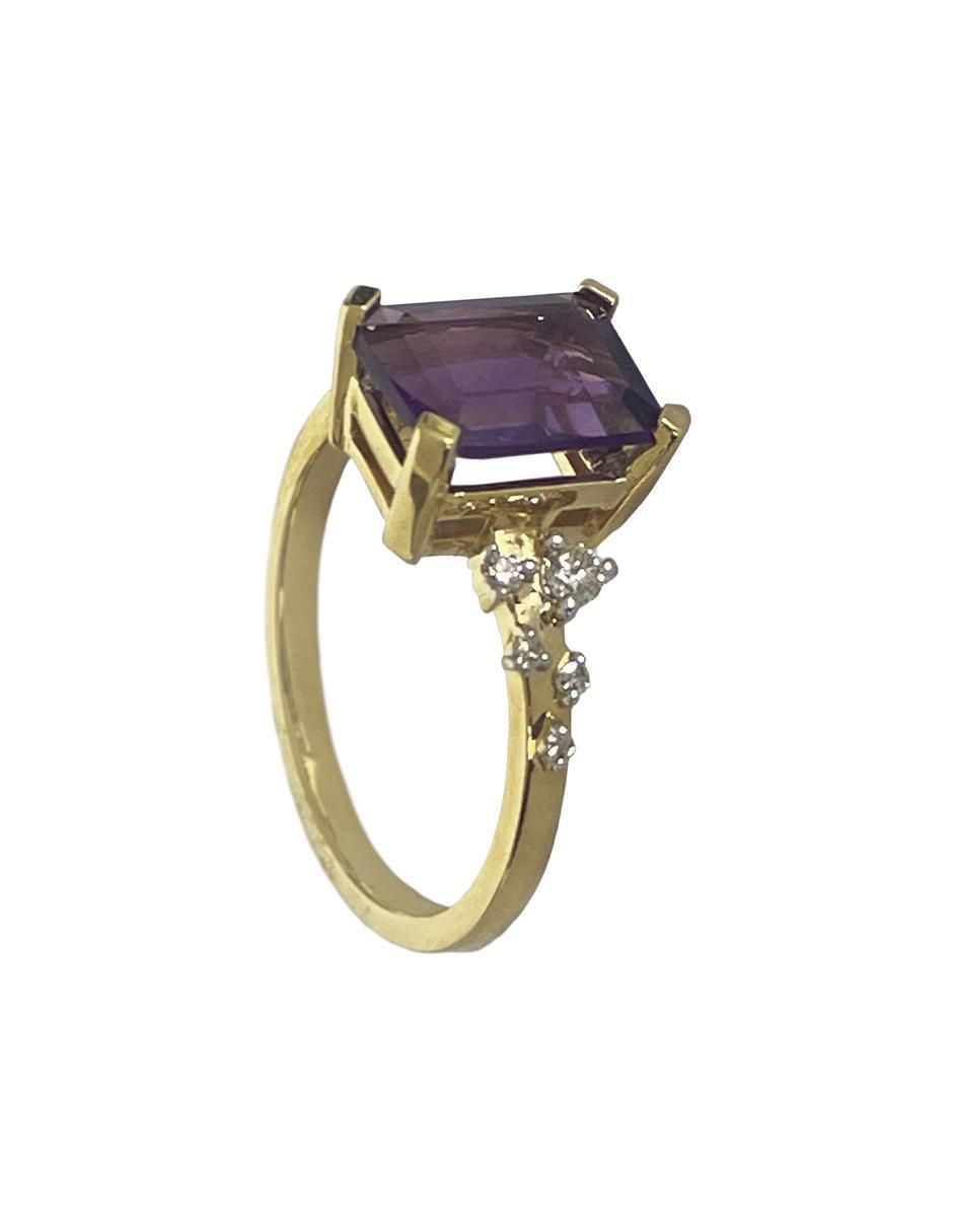 Anillo redondo 14 k de oro amatista troquelado 2
