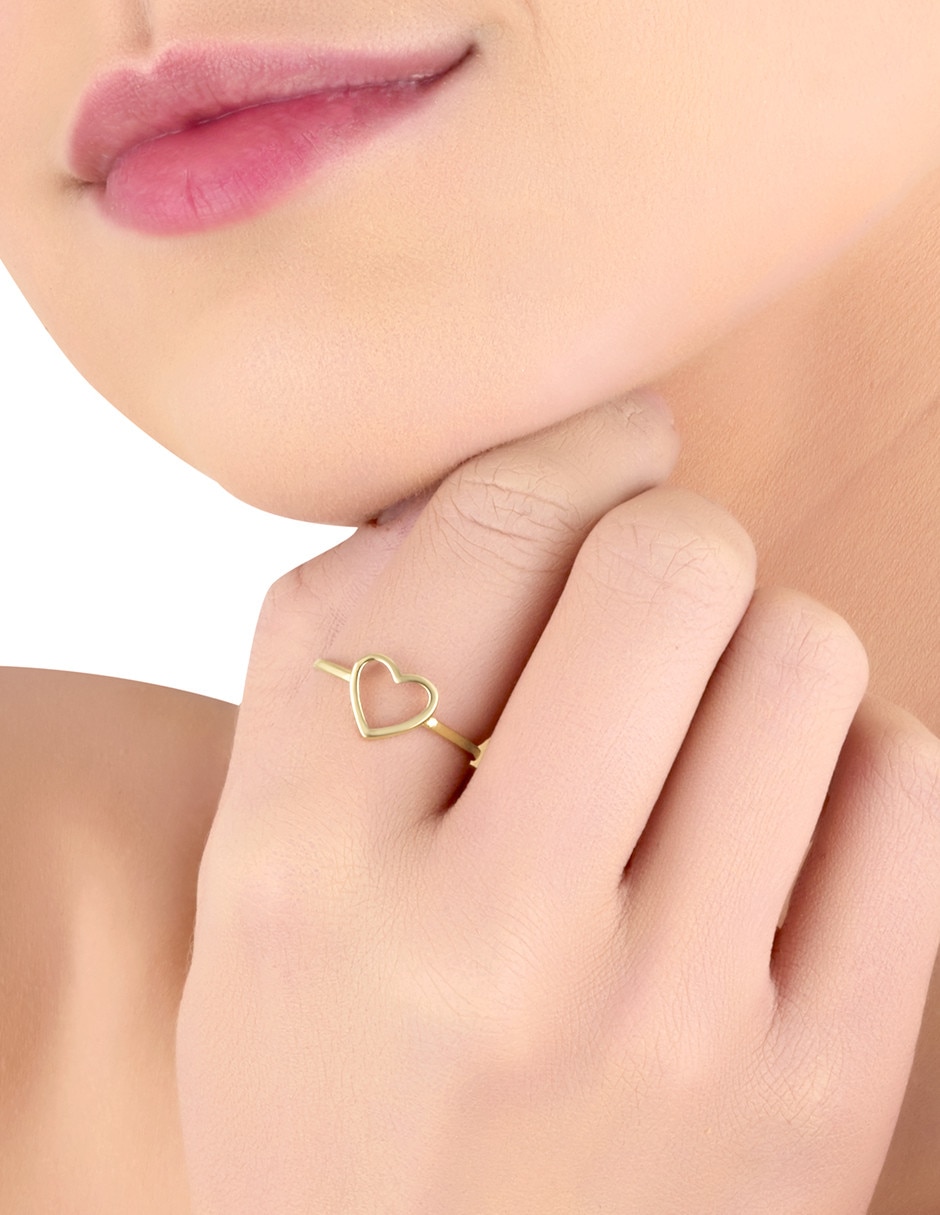 Anillo de corazón 14 k de oro amarillo brillante
