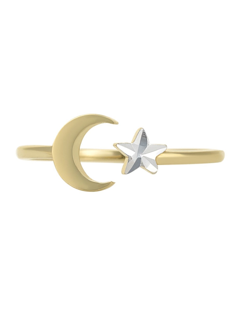 Anillo de luna cristal joyas 14 k de oro amarillo brillante