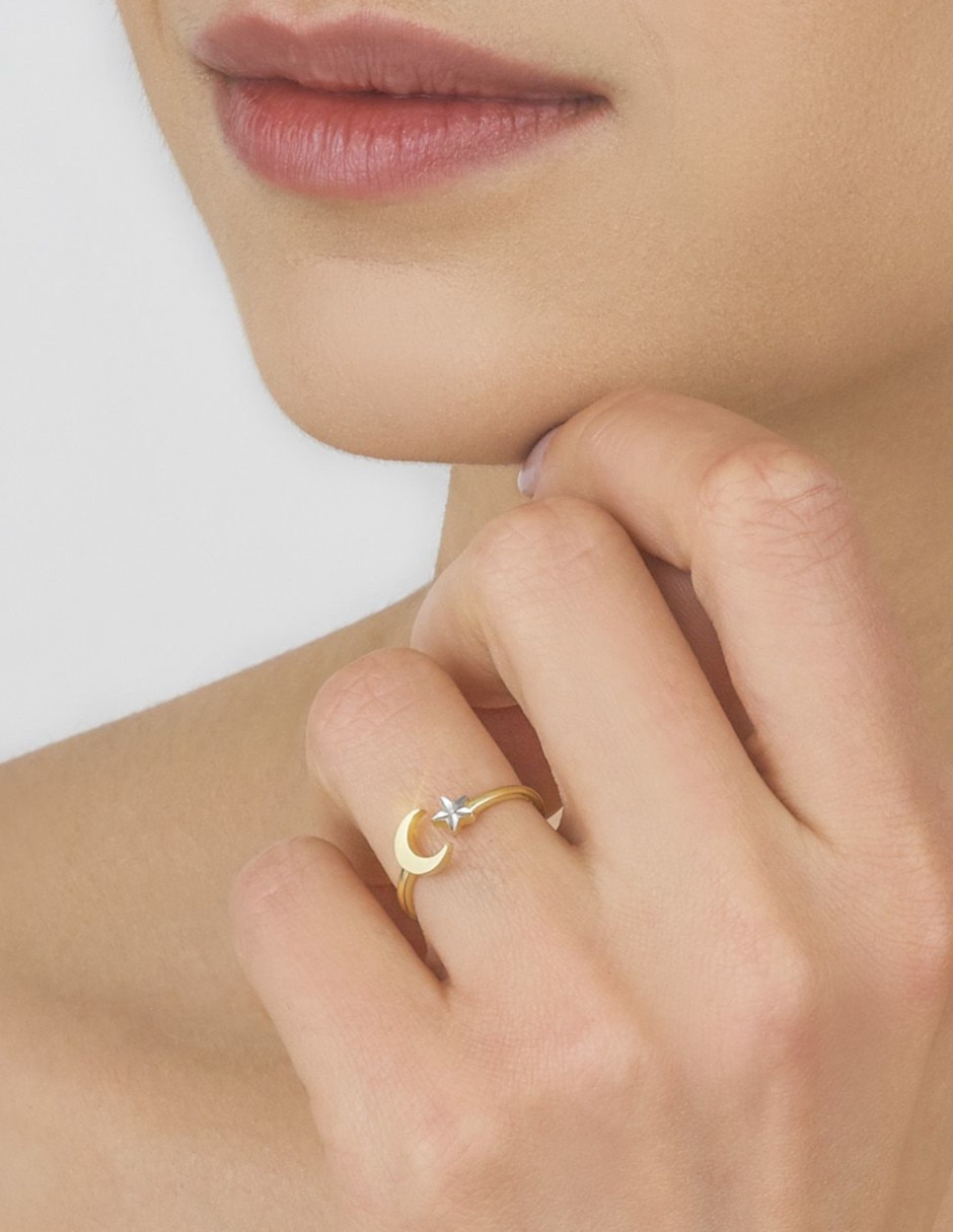 Anillo de luna 14 k de oro amarillo brillante 3
