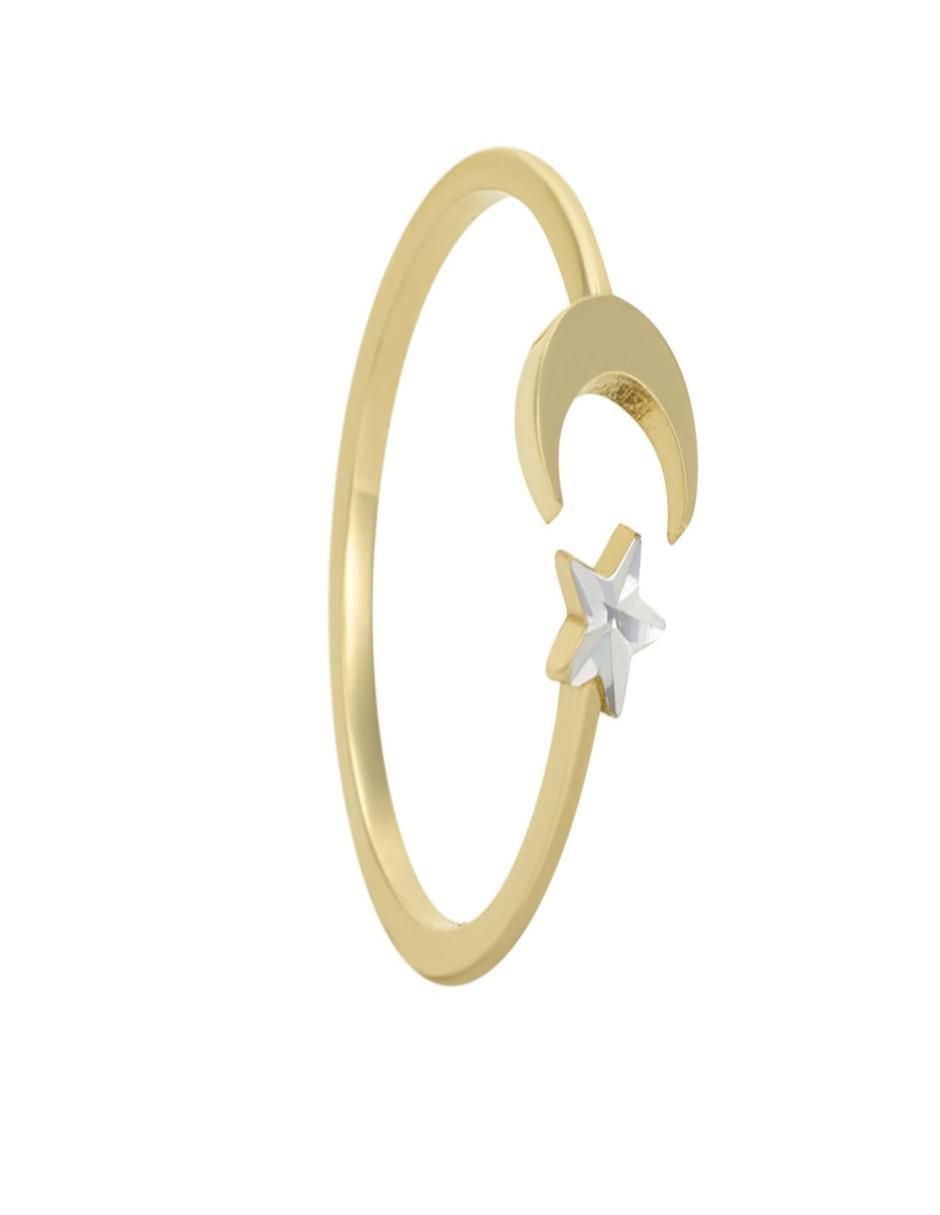 Anillo de luna cristal joyas 14 k de oro amarillo brillante
