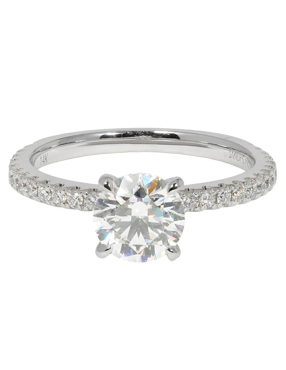 Solitario de oro blanco 14 k Pave Petite diamante de laboratorio Solitario de oro blanco 14 k Pave Petite diamante de laboratorio