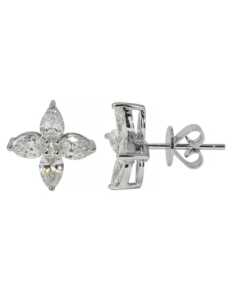 Broqueles de flor de oro blanco 14 K con acabado brilante