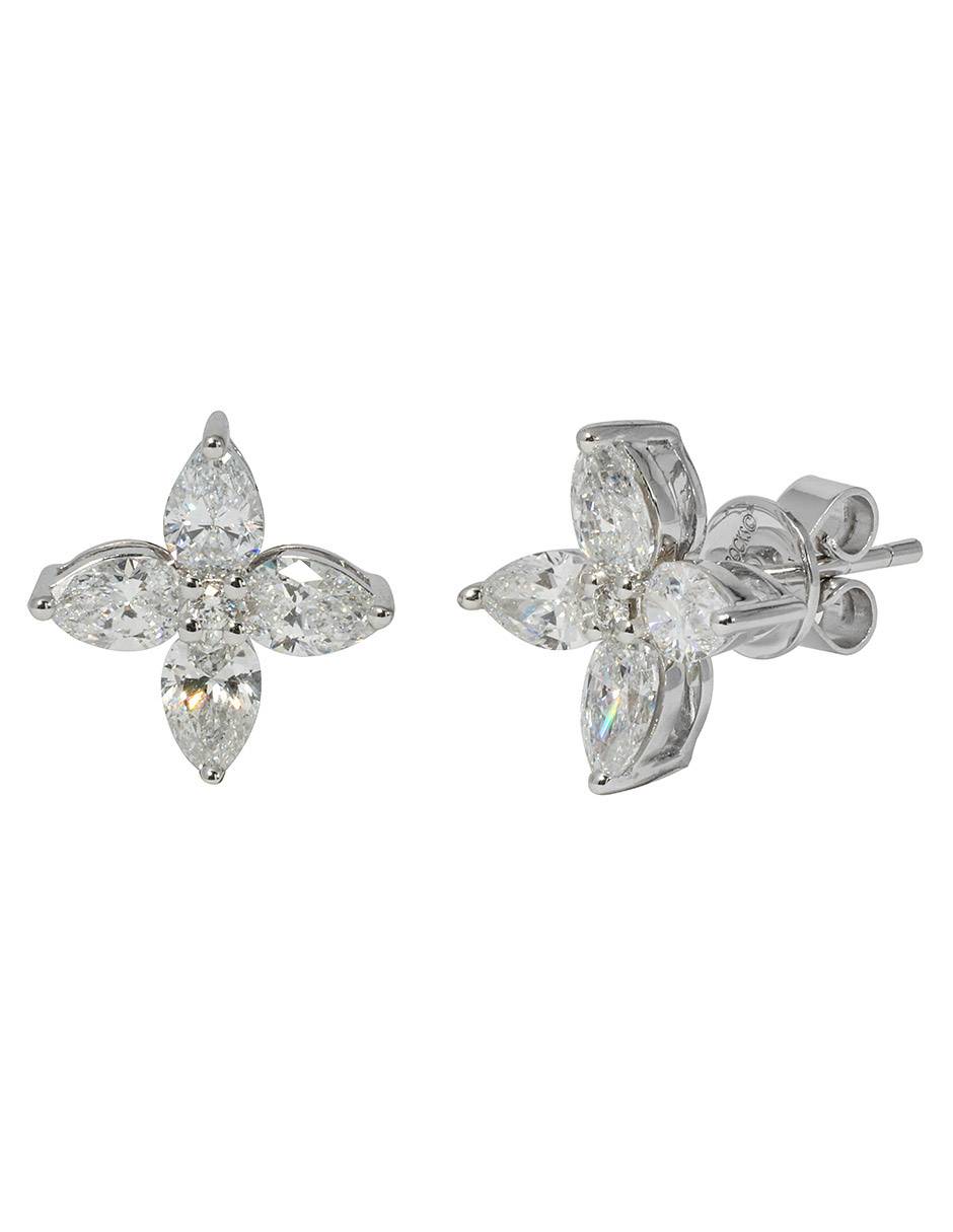 Broqueles de flor de oro blanco 14 K con acabado brilante 3