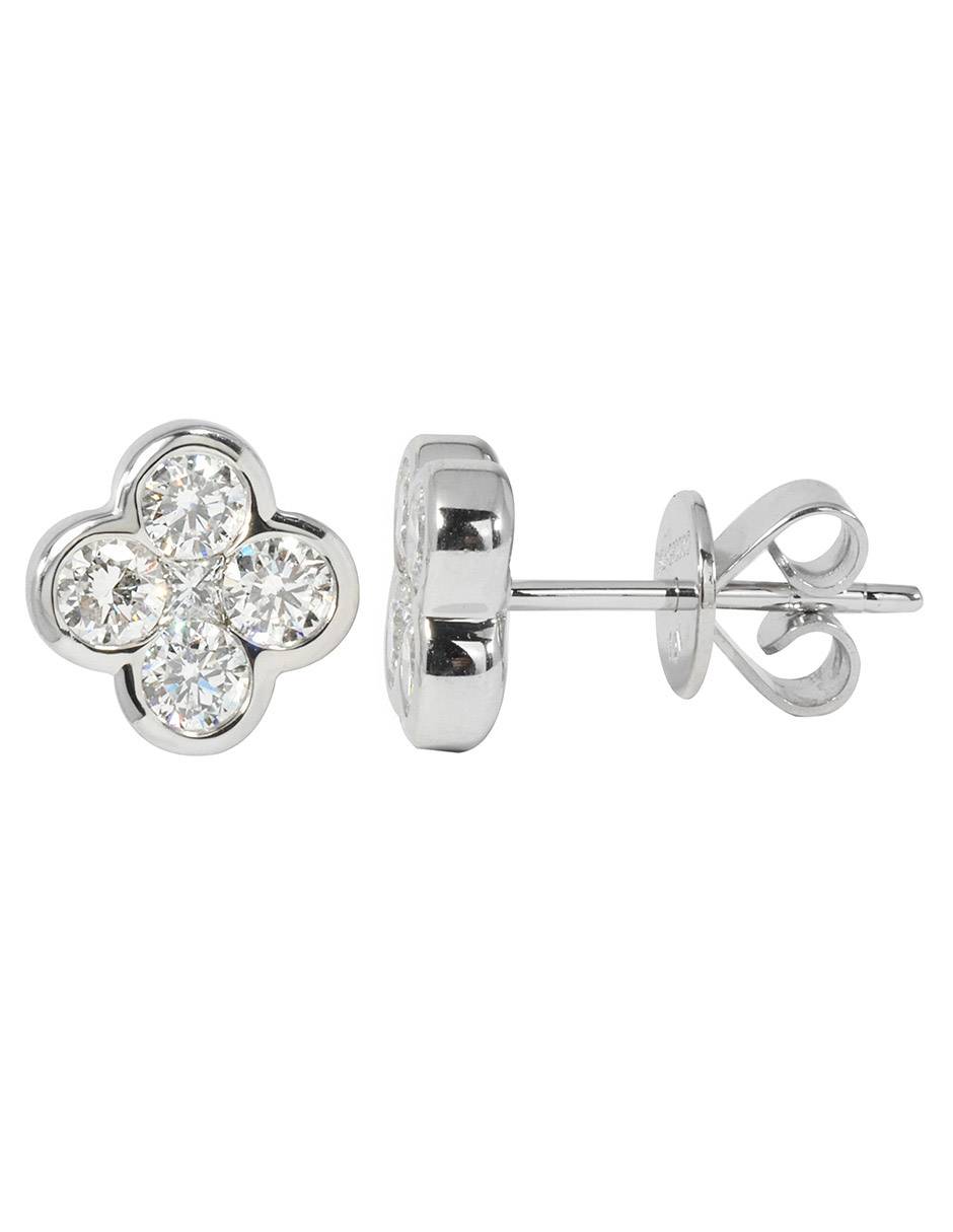 Broqueles de flor de oro blanco 14 K con acabado brillante Broqueles de flor de oro blanco 14 K con acabado brillante