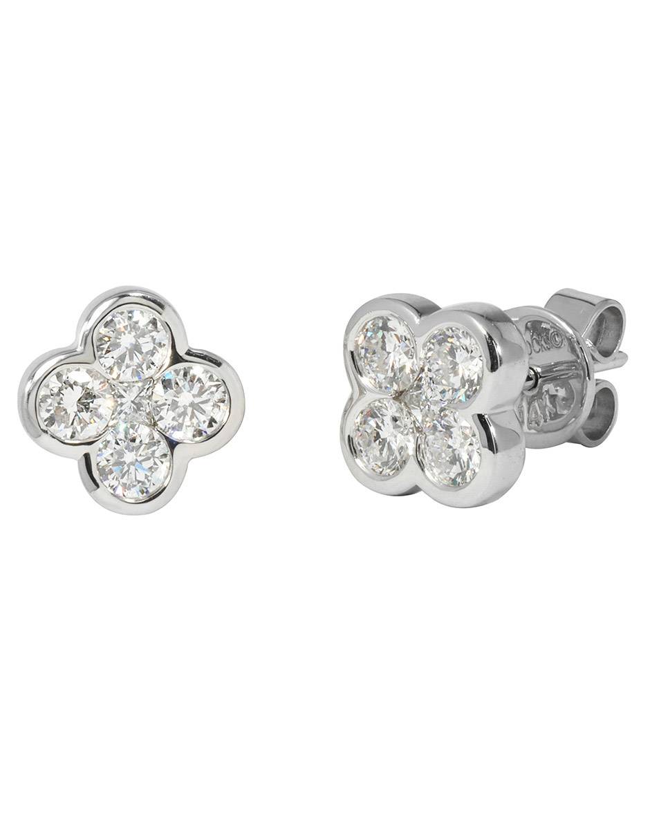 Broqueles de flor de oro blanco 14 K con acabado brillante 3