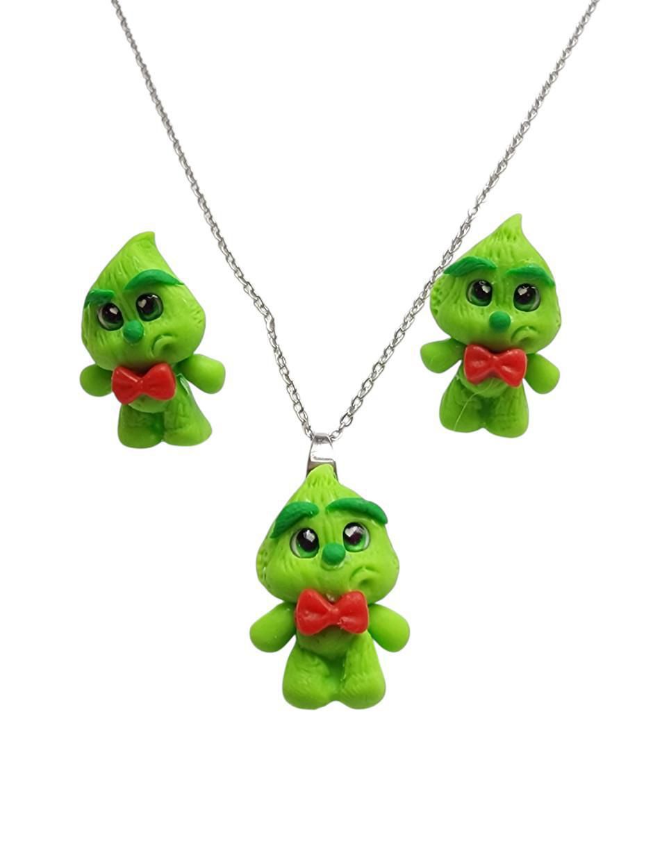 Aretes y collar Grinch Navidad de plata p 925
