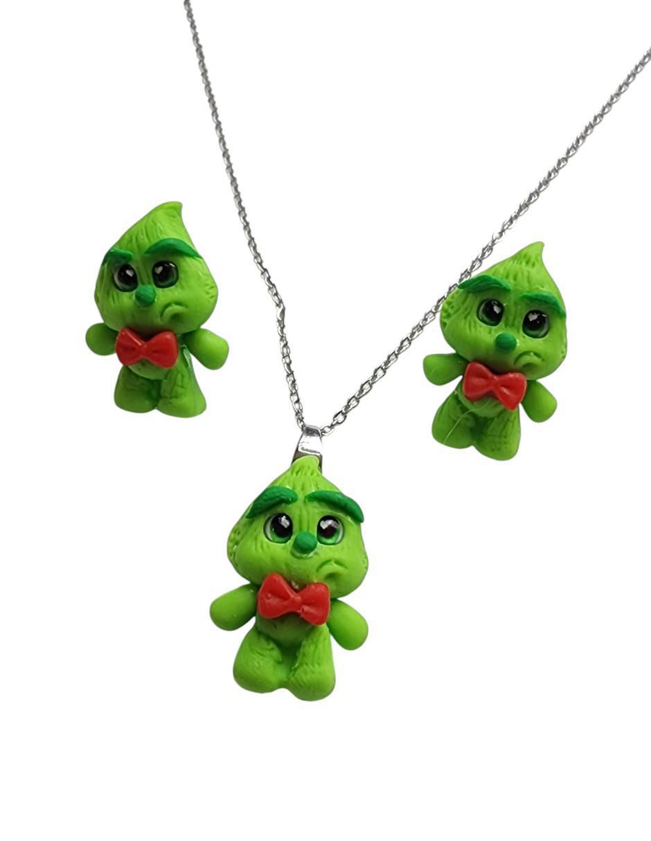 Aretes y collar Grinch Navidad de plata p 925 2