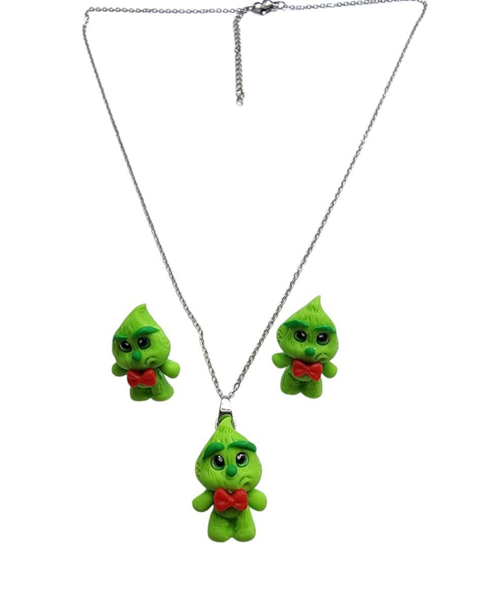 Aretes y collar Grinch Navidad de plata p 925 3