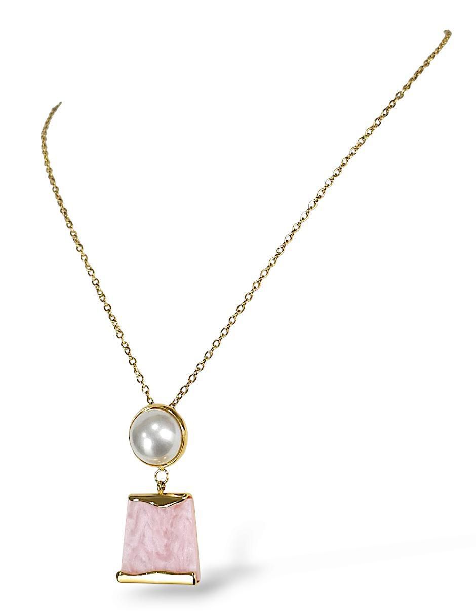 Collar, pulsera y anillo perla de cristal