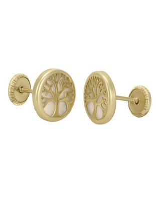 Broqueles de árbol de oro amarillo 14 K con acabado pulido Broqueles de árbol de oro amarillo 14 K con acabado pulido