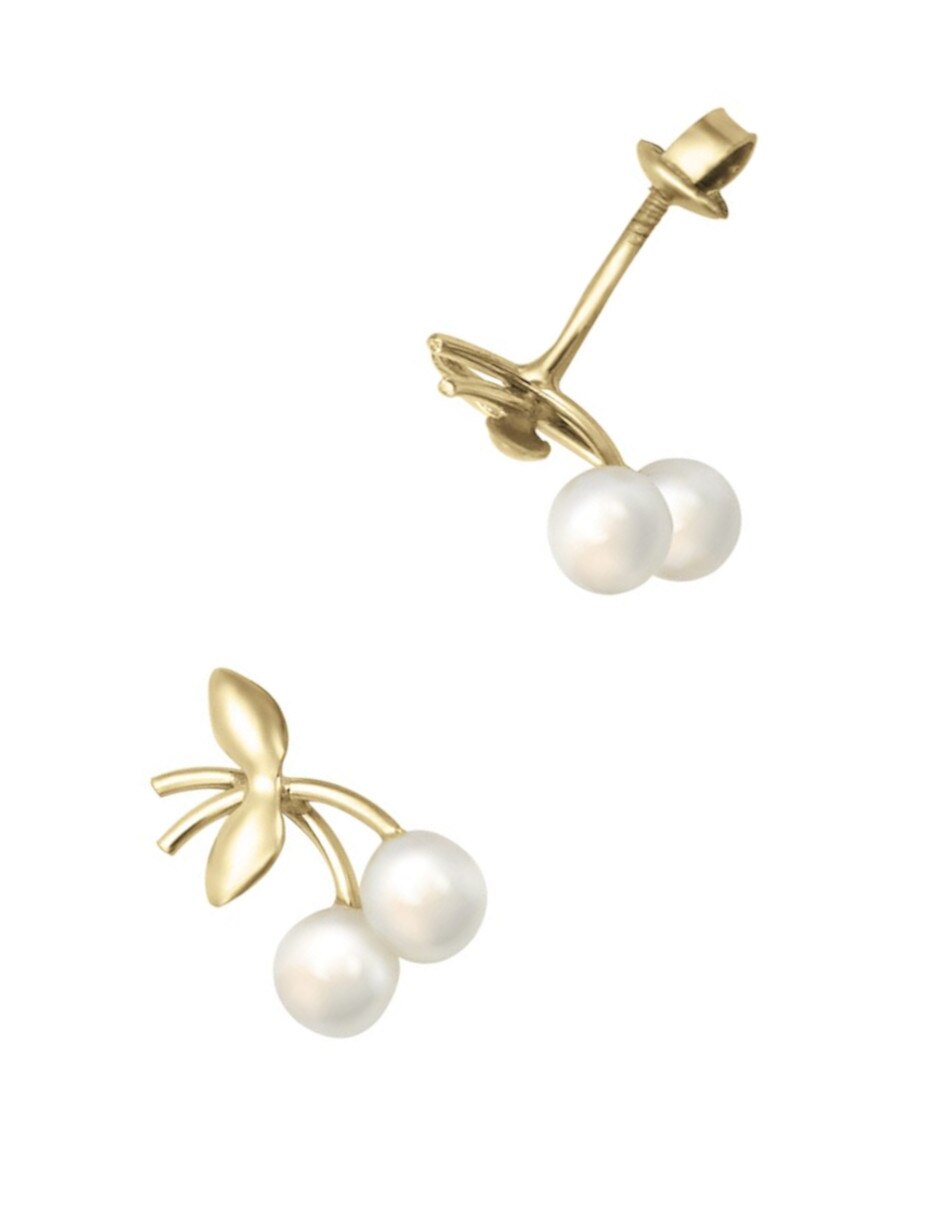 Broqueles de cereza de oro amarillo 14 K con acabado pulido perla 2