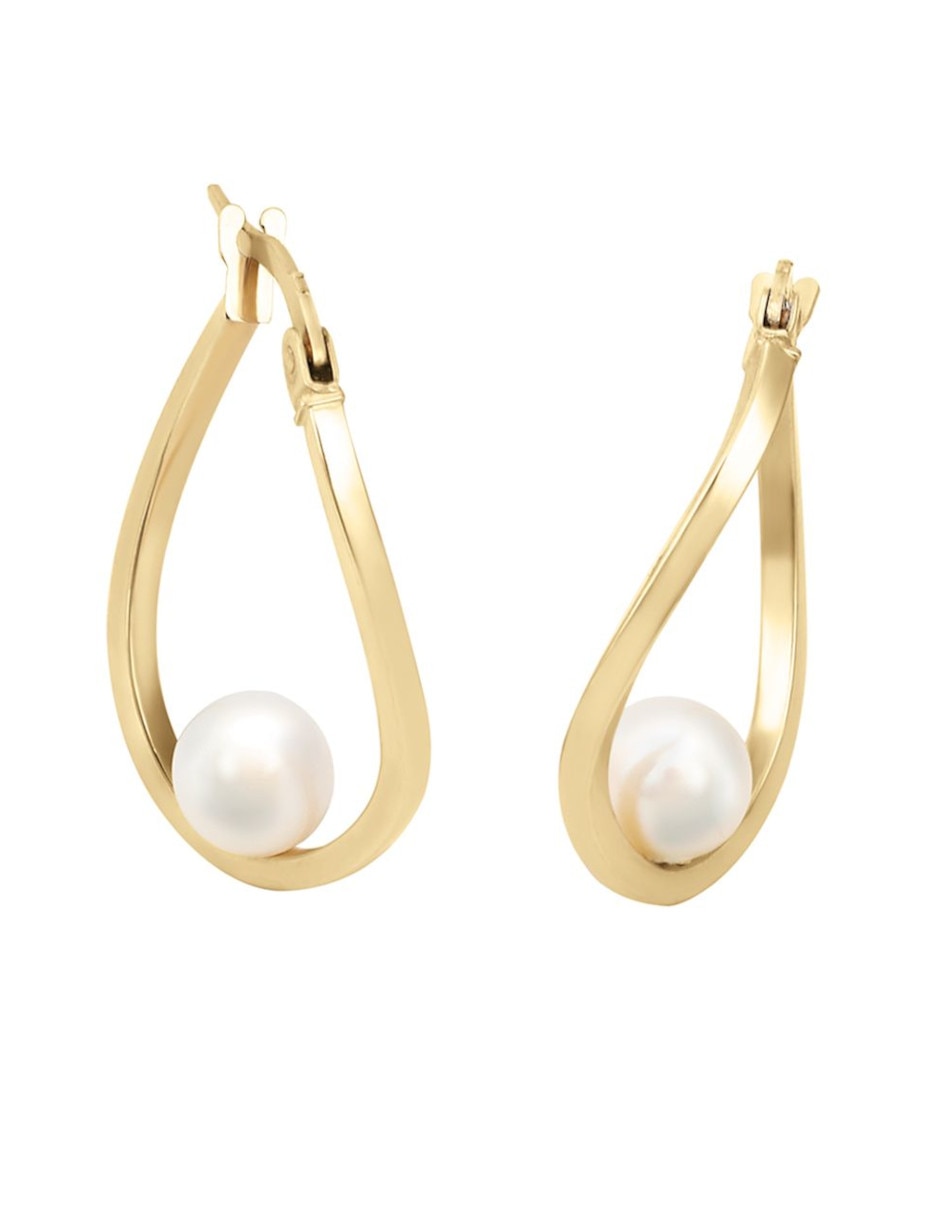Arracadas ovaladas de oro amarillo 14 K con acabado pulido perla Arracadas ovaladas de oro amarillo 14 K con acabado pulido perla