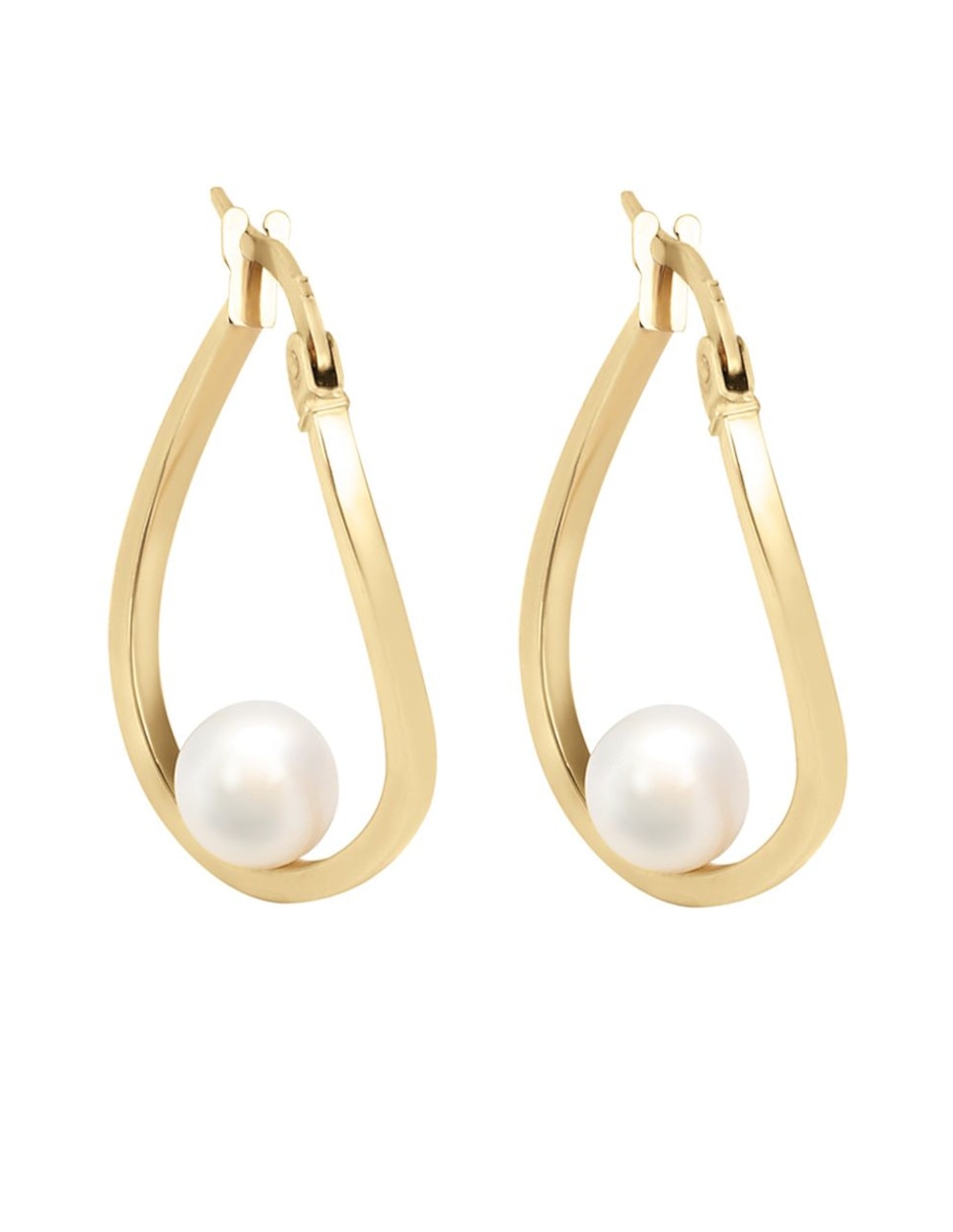 Arracadas ovaladas de oro amarillo 14 K con acabado pulido perla 2
