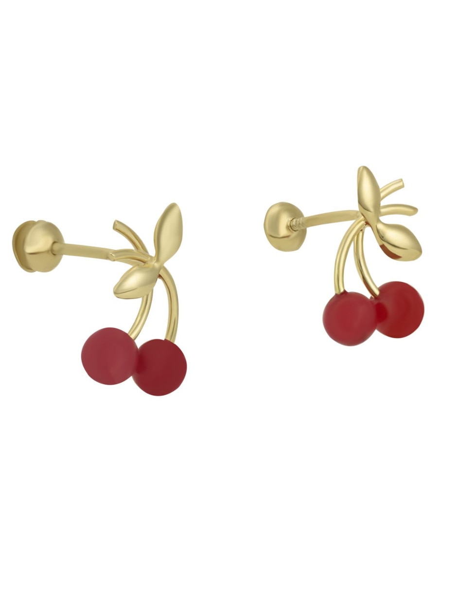 Broqueles de cereza de oro amarillo 14 K con acabado pulido coral Broqueles de cereza de oro amarillo 14 K con acabado pulido coral