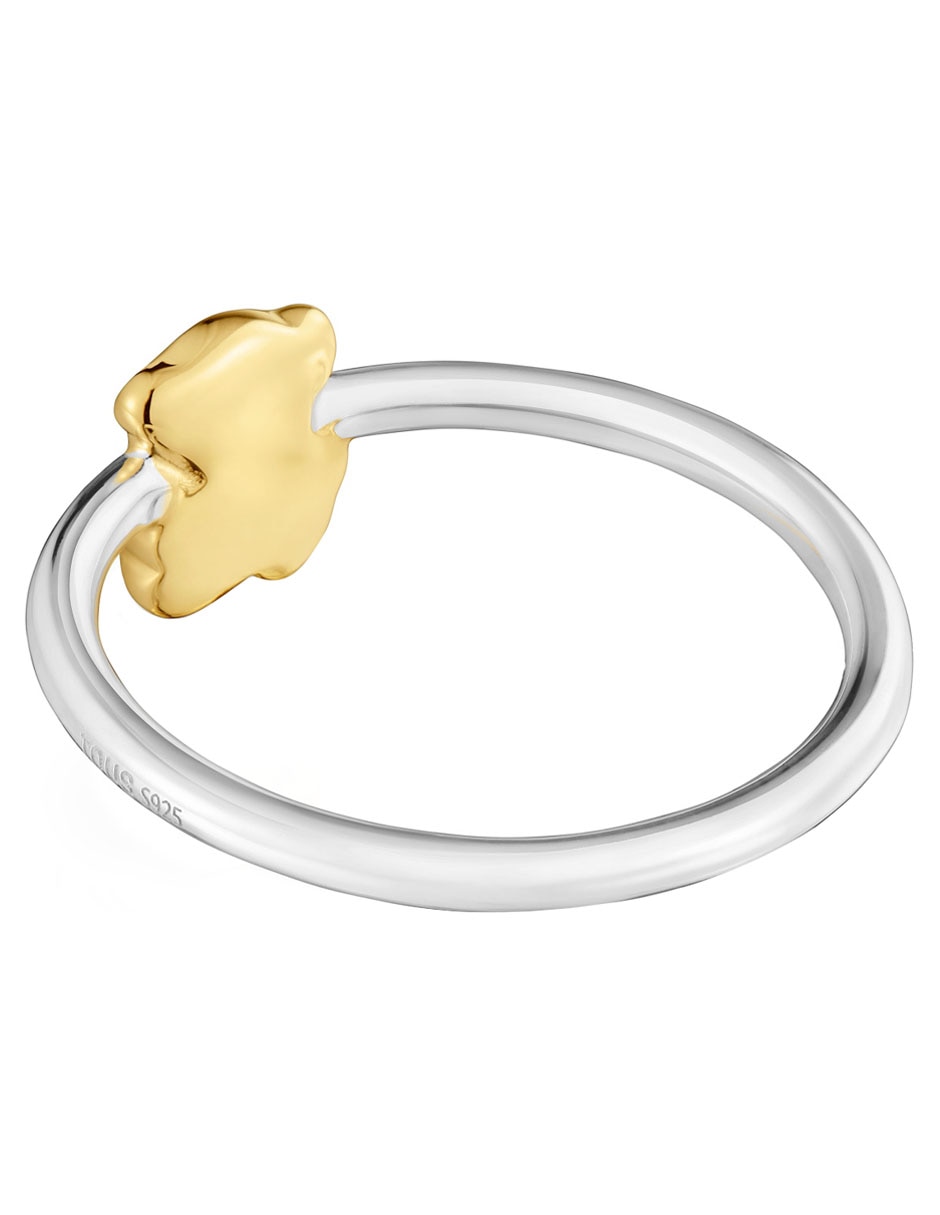 Anillo redondo Icon Metal Oso de plata P 925 con acabado baño de oro 2