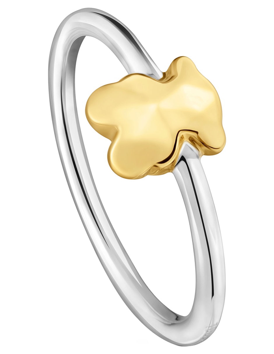 Anillo redondo Icon Metal Oso de plata P 925 con acabado baño de oro 3
