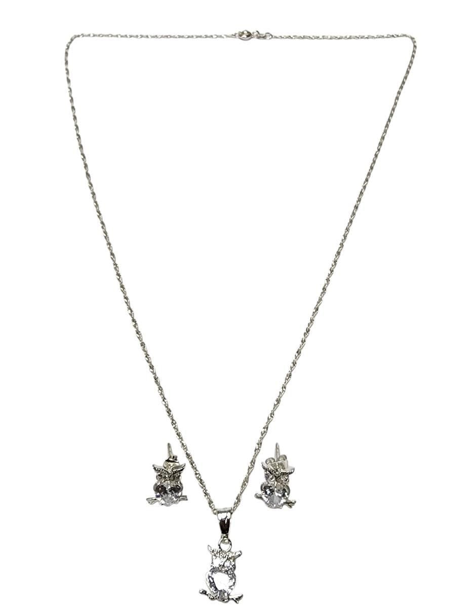 Aretes y collar de búho de plata p 925 zirconia 4