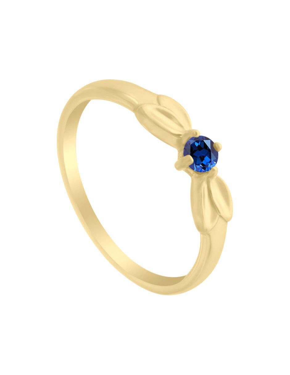 Anillo redondo Gensi 14 k de oro zafiro brillante 2