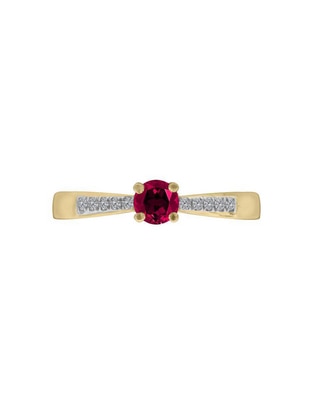 Anillo redondo Miloro 14 k de oro rubí y diamante brillante Anillo redondo Miloro 14 k de oro rubí y diamante brillante
