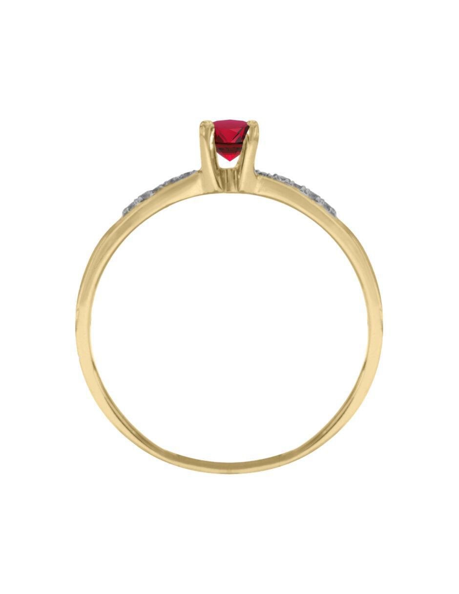 Anillo redondo Miloro 14 k de oro rubí y diamante brillante 3