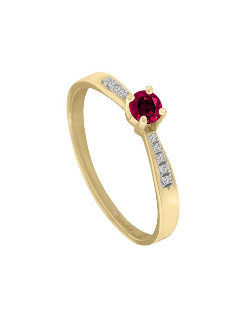 Anillo redondo Miloro 14 k de oro rubí y diamante brillante 2