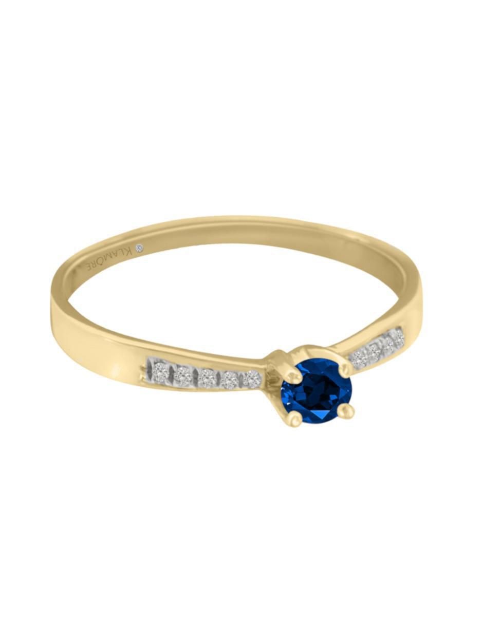 Anillo redondo Miloro 14 k de oro zafiro y diamante brillante Anillo redondo Miloro 14 k de oro zafiro y diamante brillante