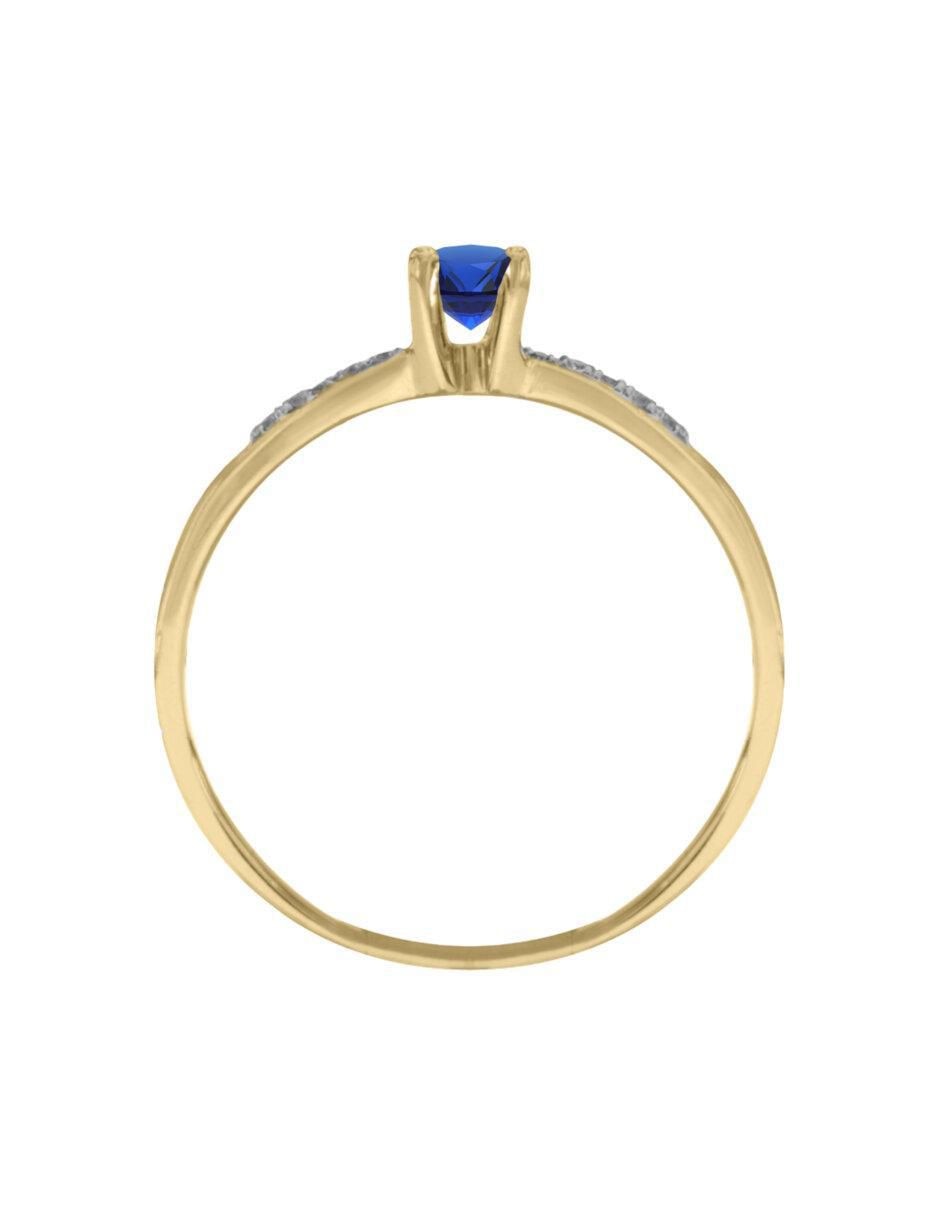 Anillo redondo Miloro 14 k de oro zafiro y diamante brillante 2