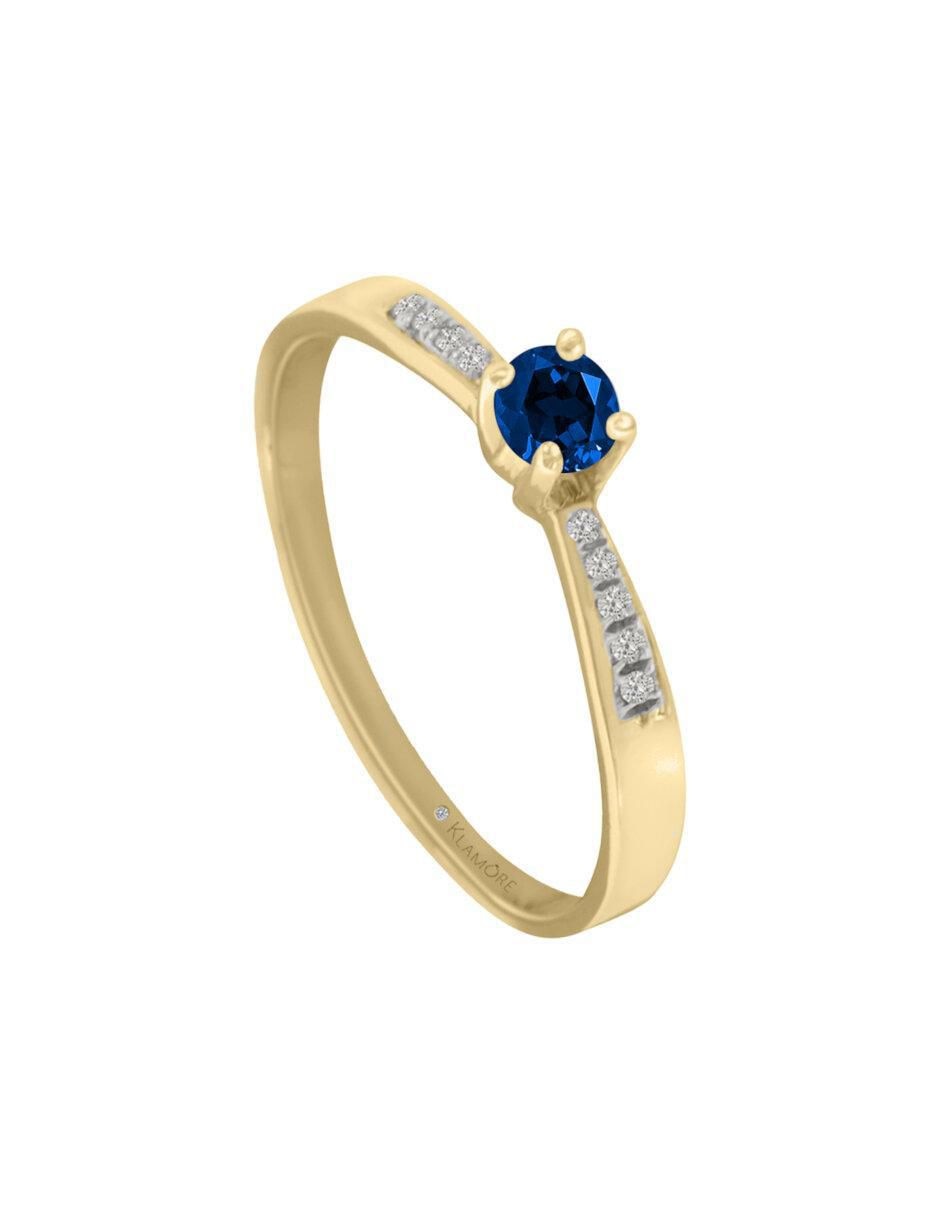 Anillo redondo Miloro 14 k de oro zafiro y diamante brillante 3