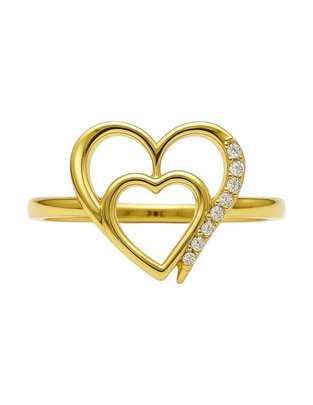 Anillo de corazón 14 k de oro amarillo zirconia pulido Anillo de corazón 14 k de oro amarillo zirconia pulido