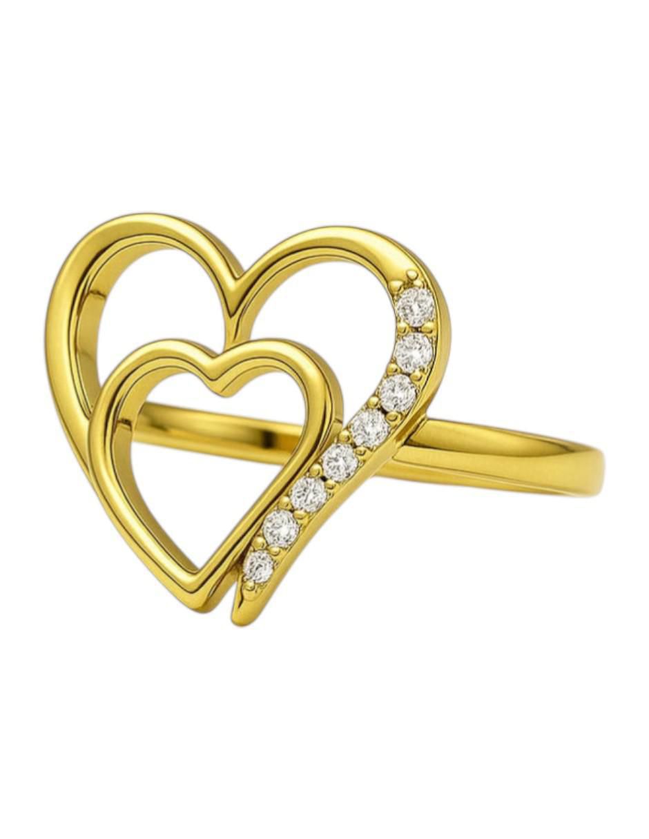Anillo de corazón 14 k de oro amarillo zirconia pulido