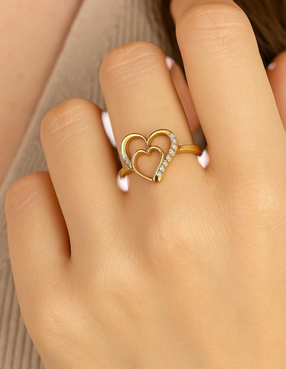 Anillo de corazón 14 k de oro amarillo zirconia pulido
