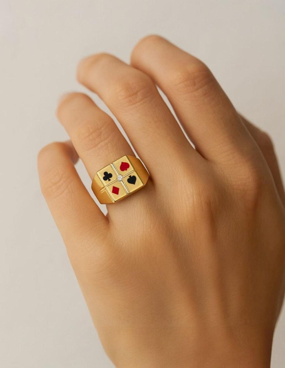 Anillo cuadrada 14 k de oro amarillo zirconia pulido 2