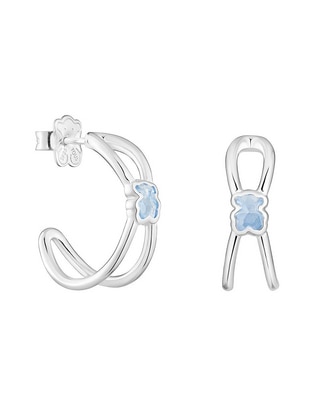 Aretes de aro oso de plata P 925 con acabado brillante espinela