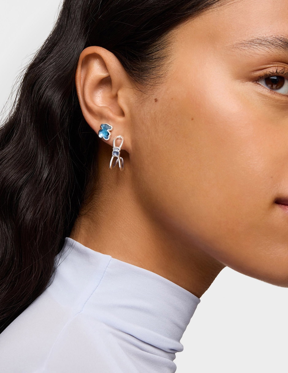 Aretes de aro oso de plata P 925 con acabado brillante espinela 5