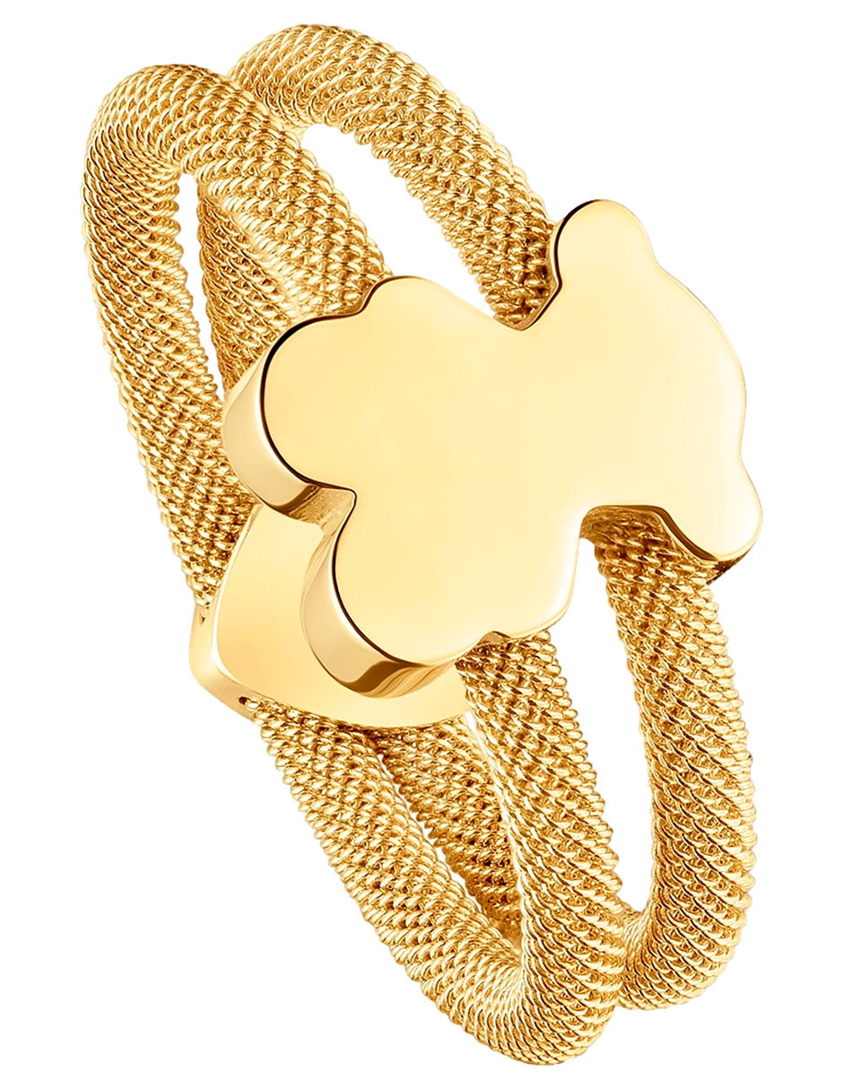 Anillo redondo Icon Mesh Oso de plata P 925 con acabado baño de oro 5