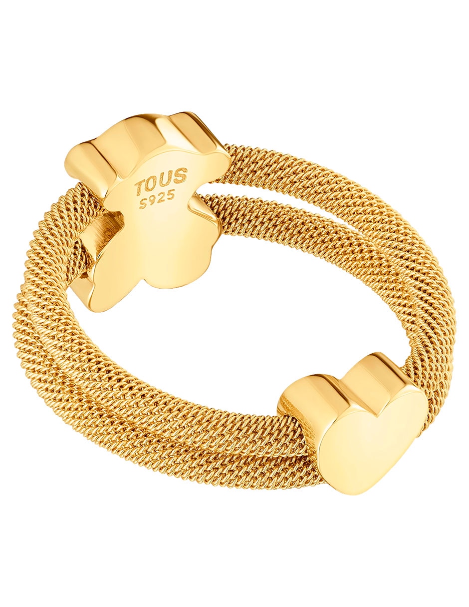 Anillo redondo Icon Mesh Oso de plata P 925 con acabado baño de oro