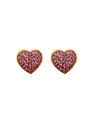 Broqueles de corazón de oro 14 K con acabado pavé