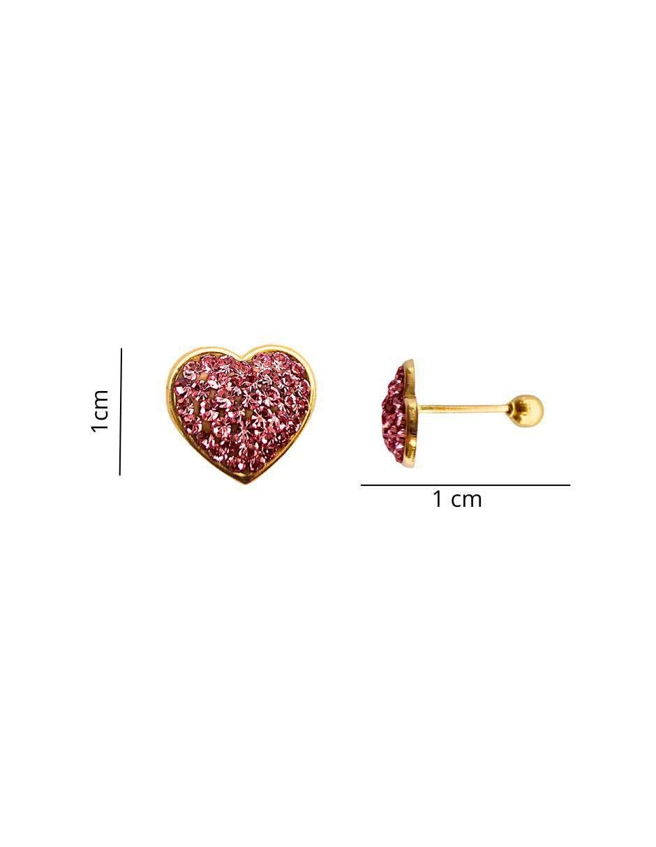 Broqueles de corazón de oro 14 K con acabado pavé 4