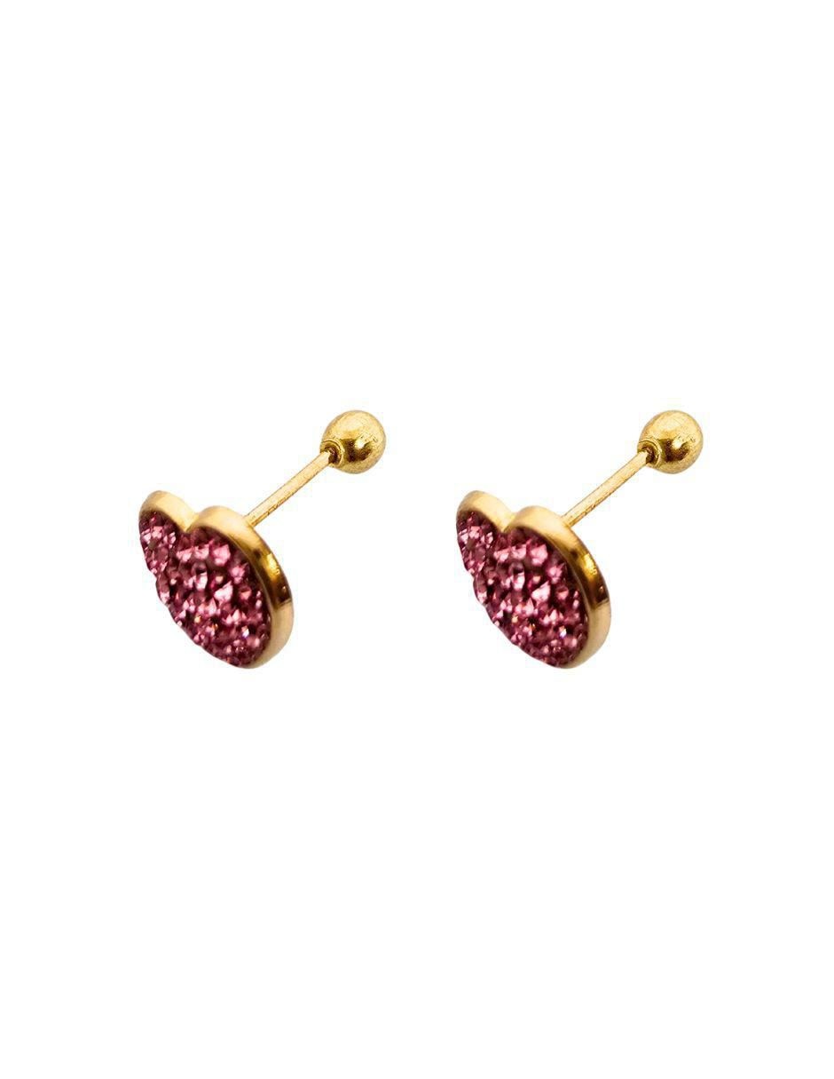 Broqueles de corazón de oro 14 K con acabado pavé 3