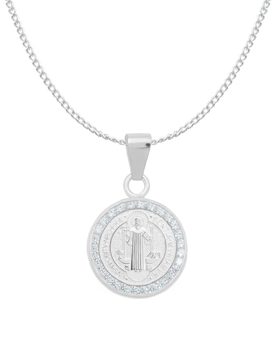 Collar con dije San Benito de plata P 925 Collar con dije San Benito de plata P 925
