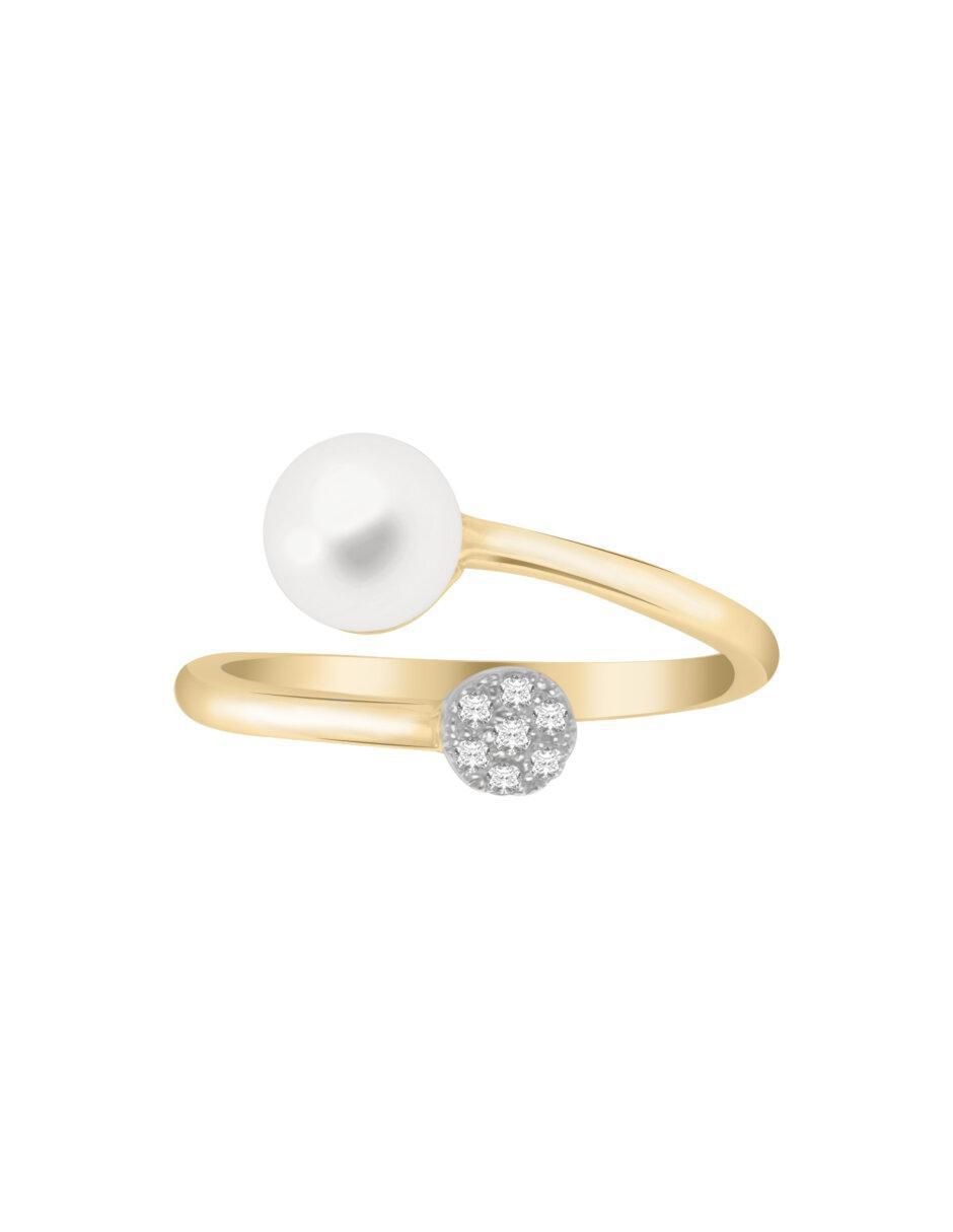 Anillo redondo Perl 14 k de oro diamante y perla brillante Anillo redondo Perl 14 k de oro diamante y perla brillante