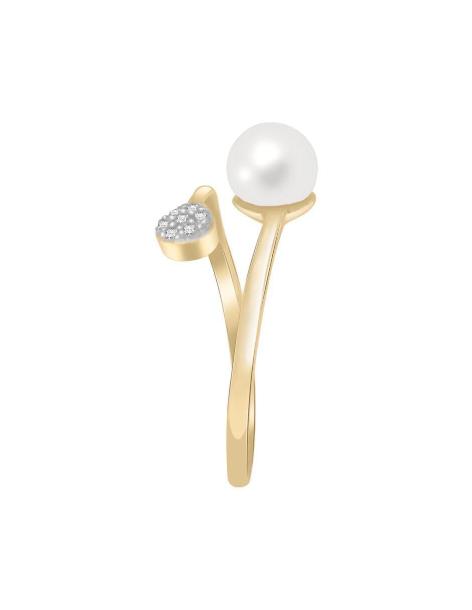 Anillo redondo Perl 14 k de oro diamante y perla brillante 4