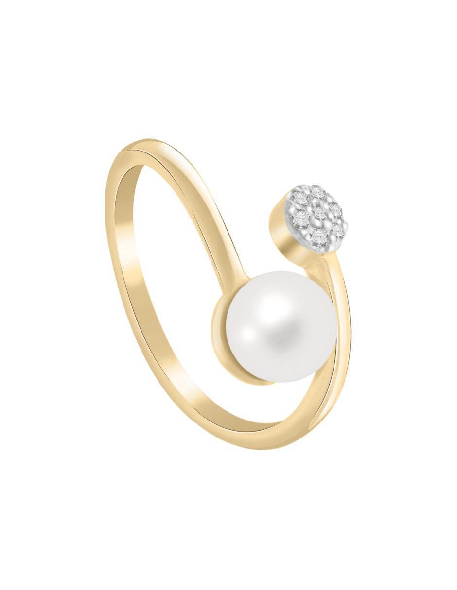 Anillo redondo Perl 14 k de oro diamante y perla brillante 3