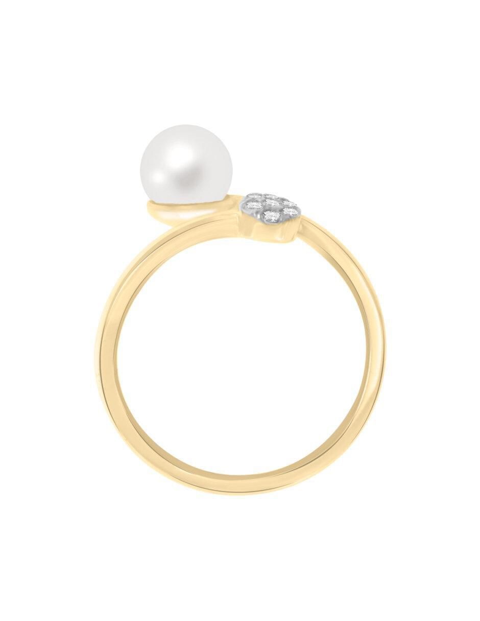 Anillo redondo Perl 14 k de oro diamante y perla brillante 2