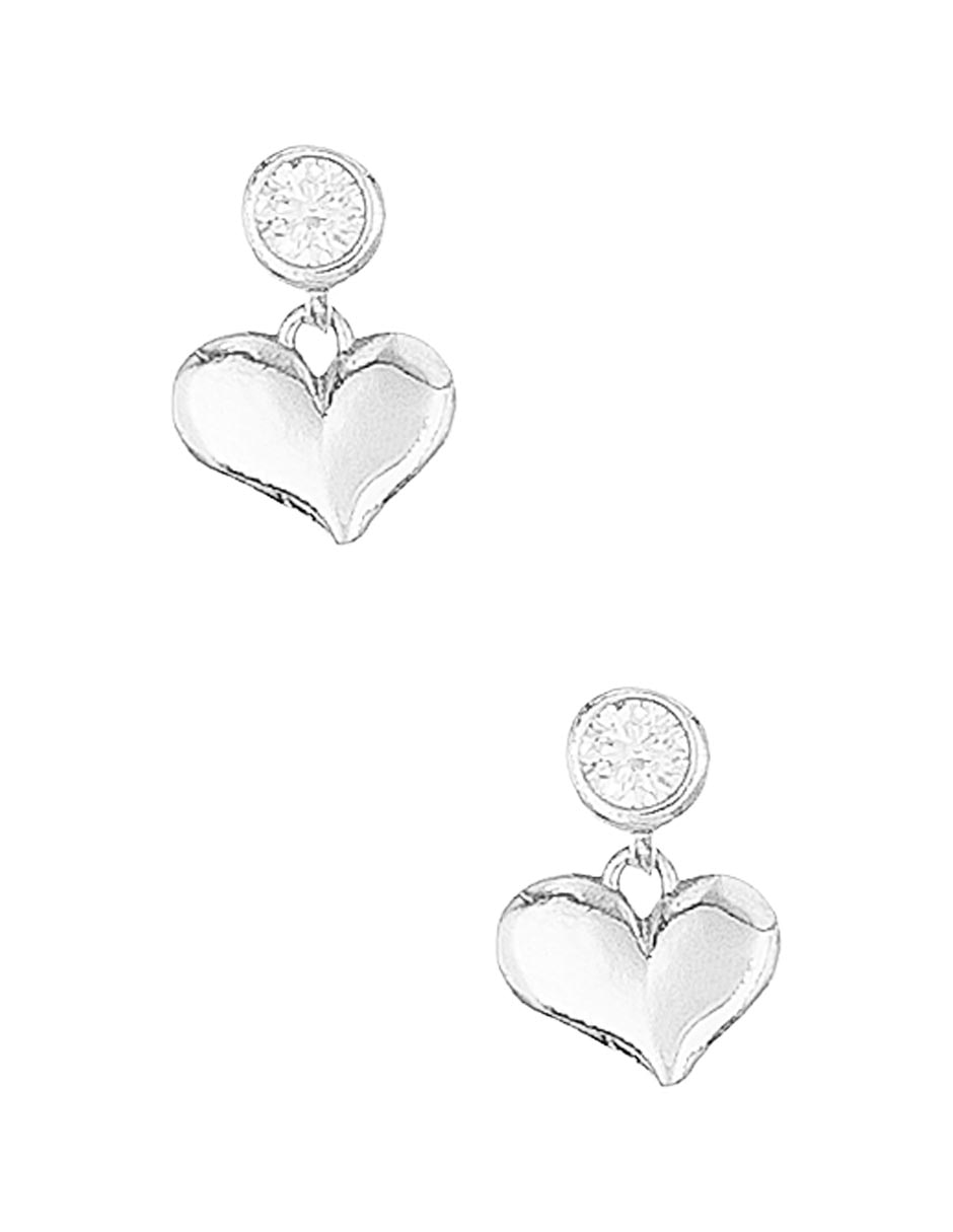 Aretes de corazón de plata P 925 con acabado baño rodio circonita 1