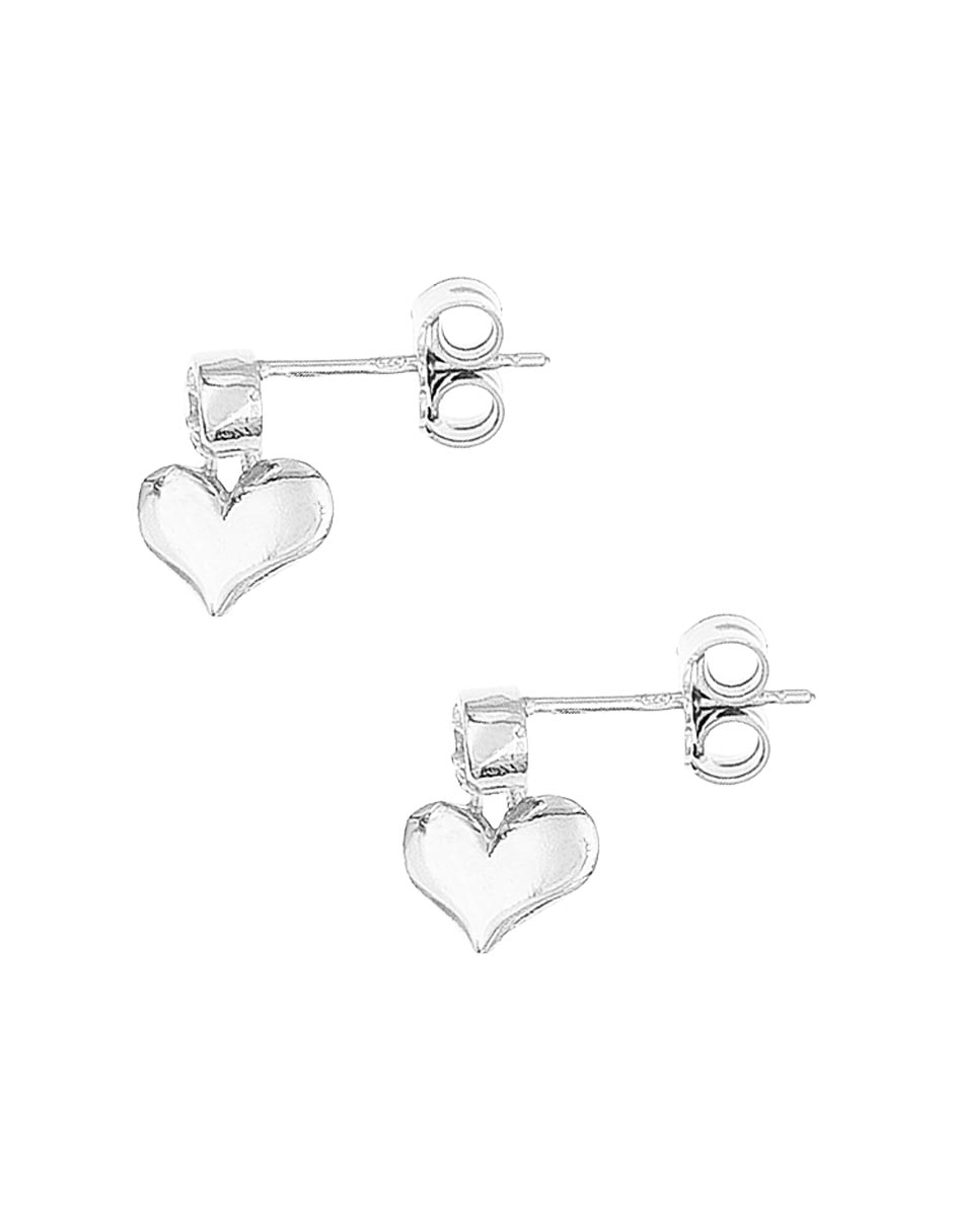 Aretes de corazón de plata P 925 con acabado baño rodio circonita 2