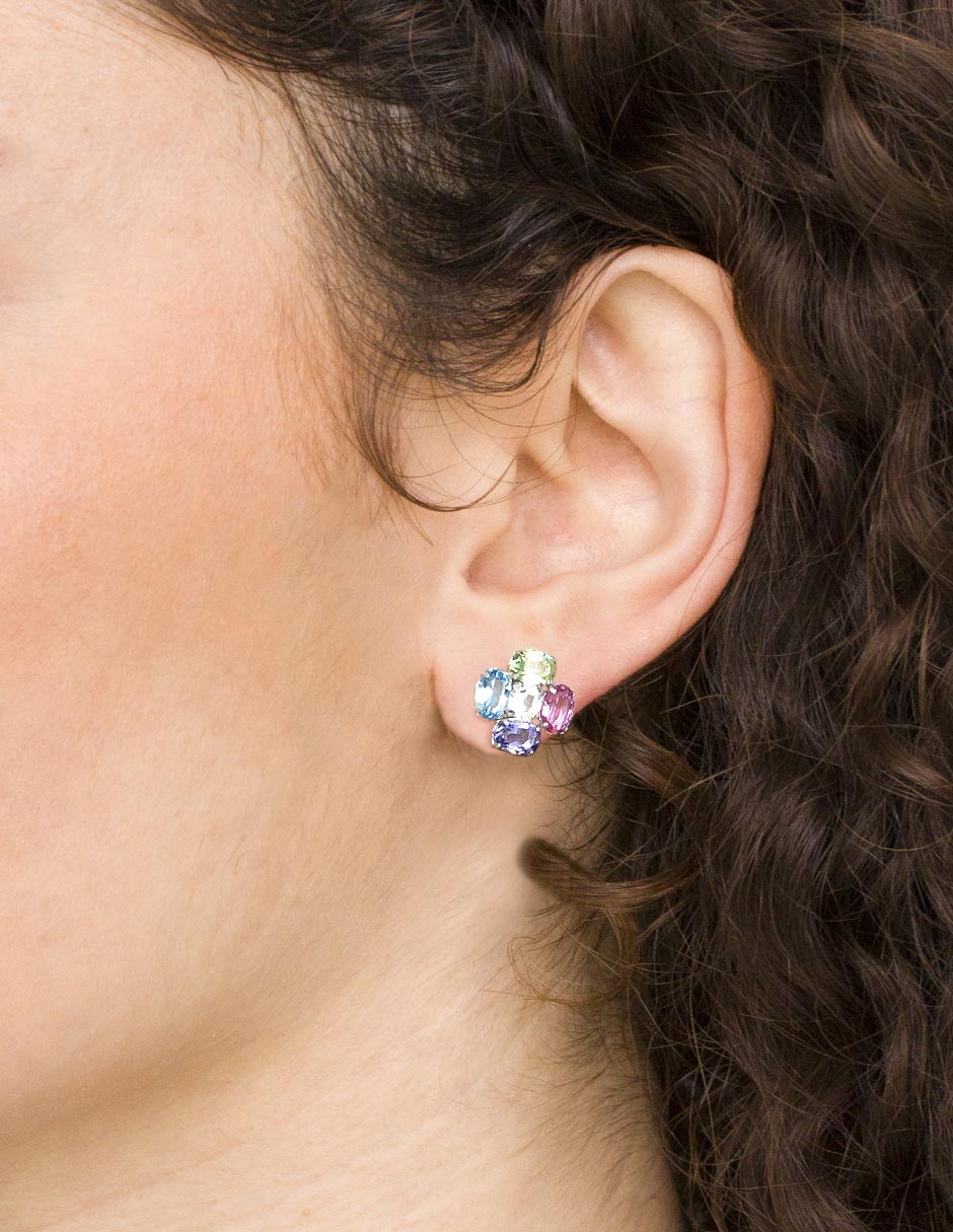 Aretes de flor de plata P 925 con acabado brillante cristal