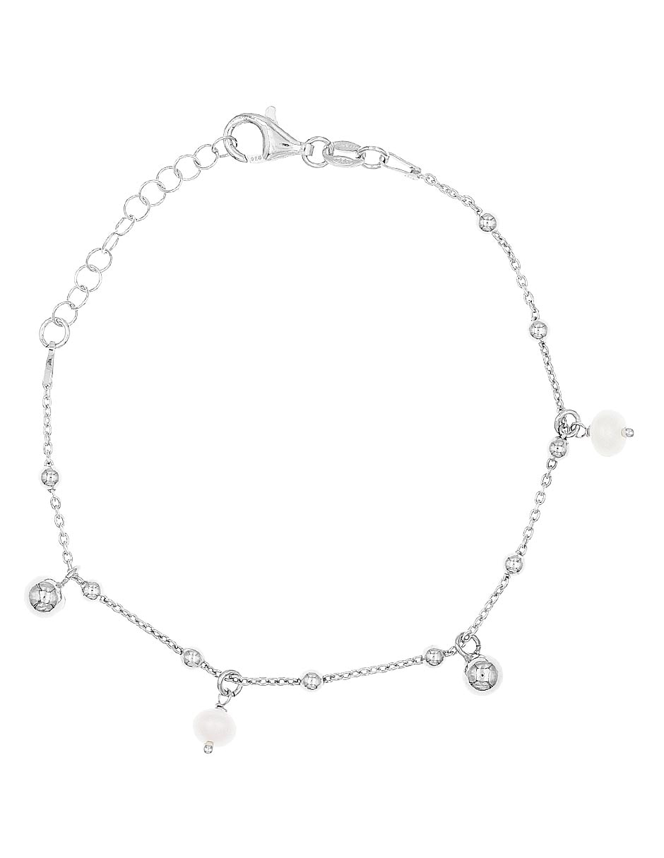 Pulsera de plata con perla de agua p 925 con acabado baño rodio 1
